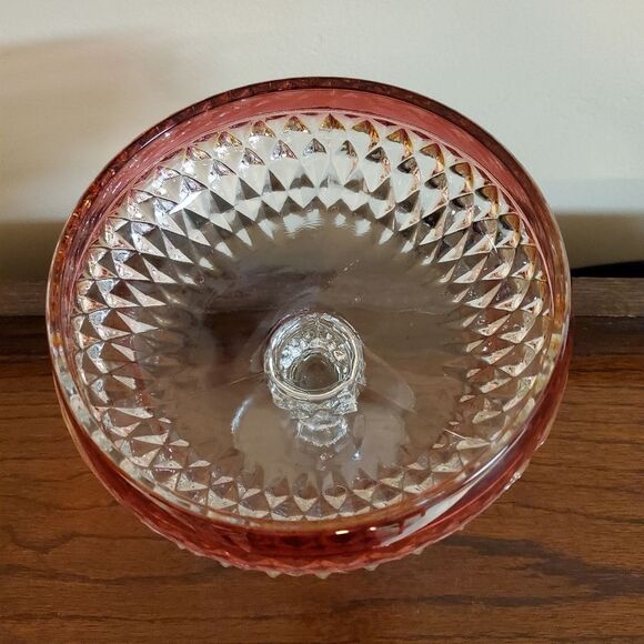 Diamond Point Ruby Red Indiana Glass Compote Pedestal Candy Dish - Picture 9 of 9
